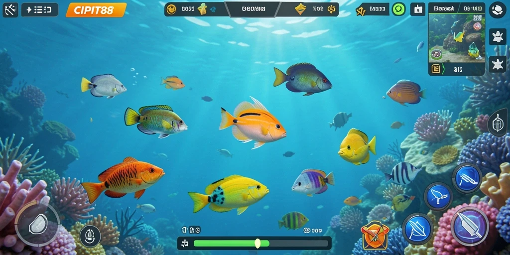 Tampilan gameplay Tembak Ikan yang menarik dan seru.