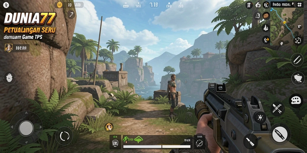 Screenshot DUNIA77 menunjukkan aksi seru di gameplay TPS.