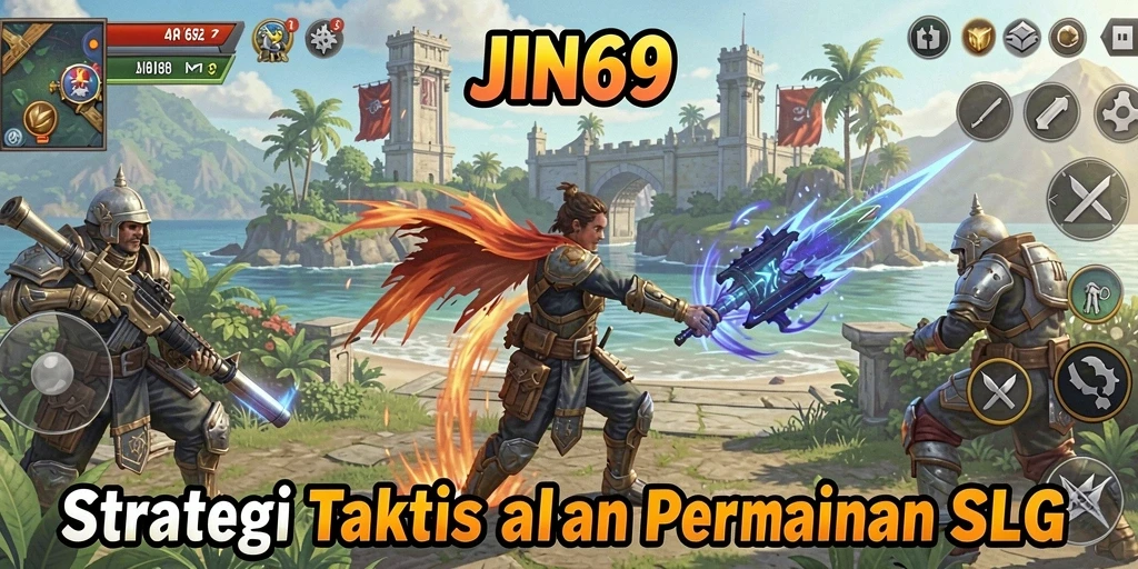 Tangkapan layar utama JIN69 yang menampilkan aksi strategis dalam pertempuran.