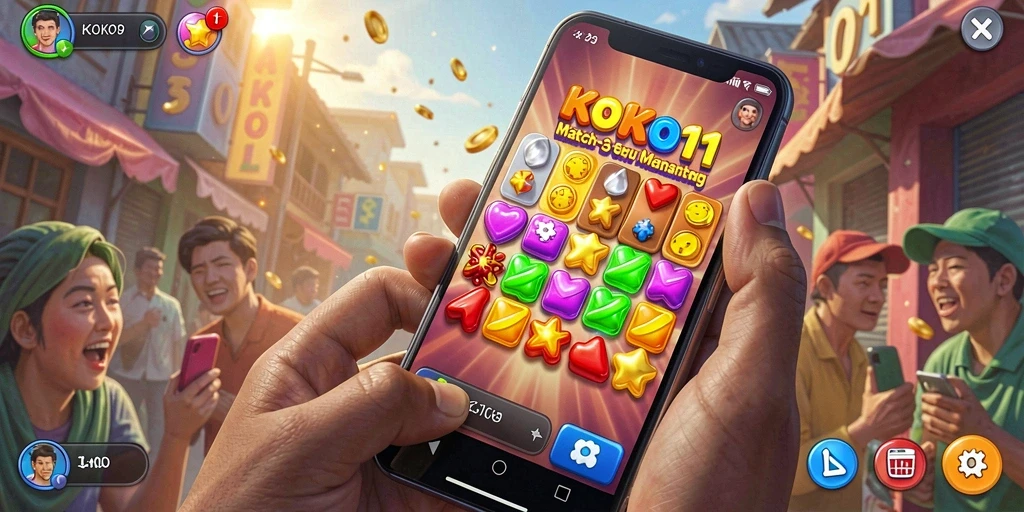 Tampilan gameplay KOKO11 yang penuh warna dan menarik.