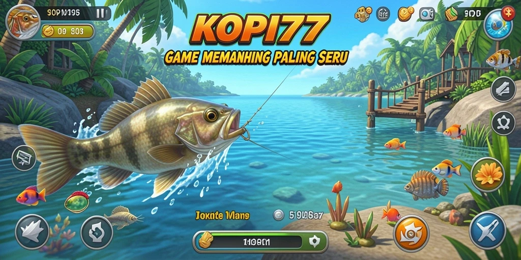 Screenshot gameplay KOPI77 menampilkan aksi memancing yang seru dan menarik.
