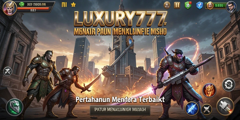 Screenshot gameplay LUXURY777 menampilkan pertempuran menara yang intens.