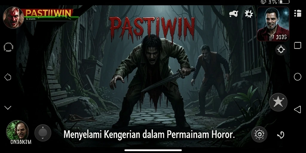 Tampilan gameplay PASTIWIN dengan suasana horor yang mengerikan.