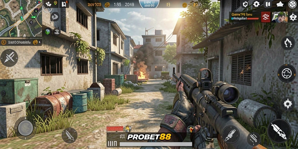Screenshot gameplay PROBET88 dengan aksi tembak-menembak seru.