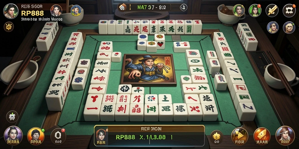 Tampilan gameplay seru di RP888 saat bermain Mahjong.
