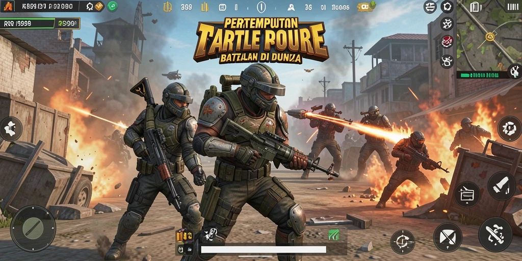 Tampilan gameplay seru di RR999 dengan aksi battle royale yang mendebarkan.