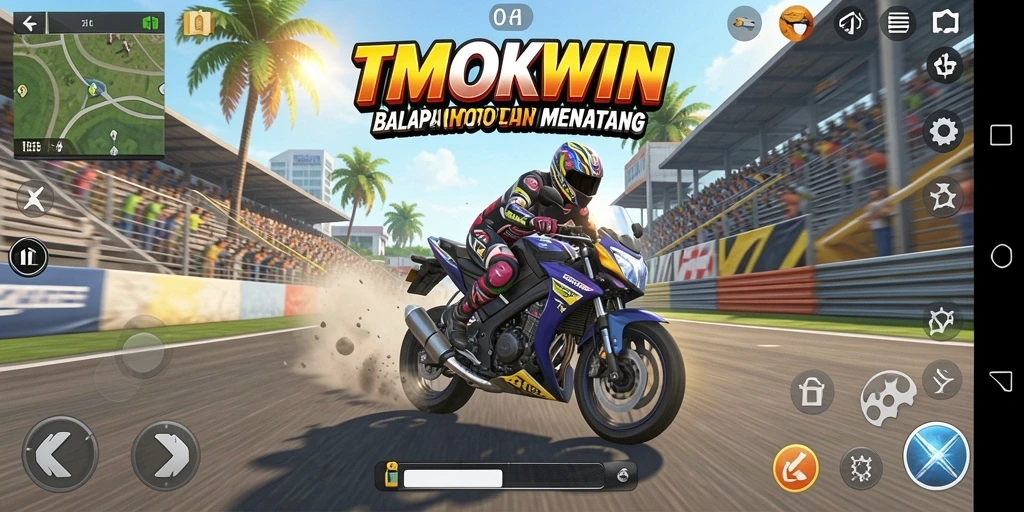 Screenshot gameplay TMOKWIN yang menarik dengan balapan motor yang intens.
